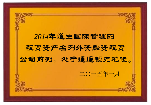 2014年道生租赁管理的租赁资产名列外资融资租赁公司前列，处于遥遥领先地位。